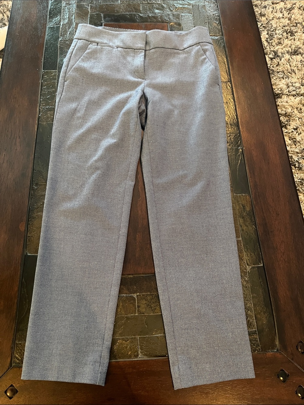 Women’s Mini-patterned Blue and White Dress Pants - Slight Tapered Fit